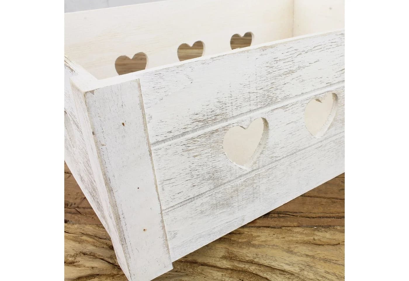 Macosa Home Dekokiste 2x Weiß Herzen Holz Holzkiste 29 cm Kiste - Bild 5