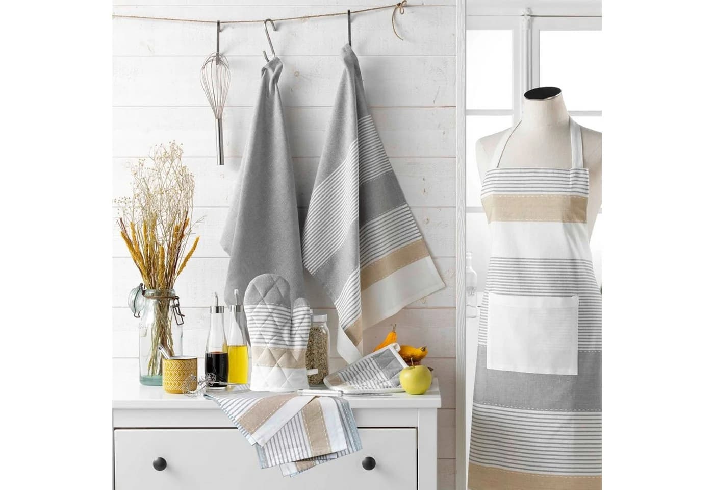Macosa Home Topfhandschuhe & Topflappen Beige Grau Gestreift - Bild 3