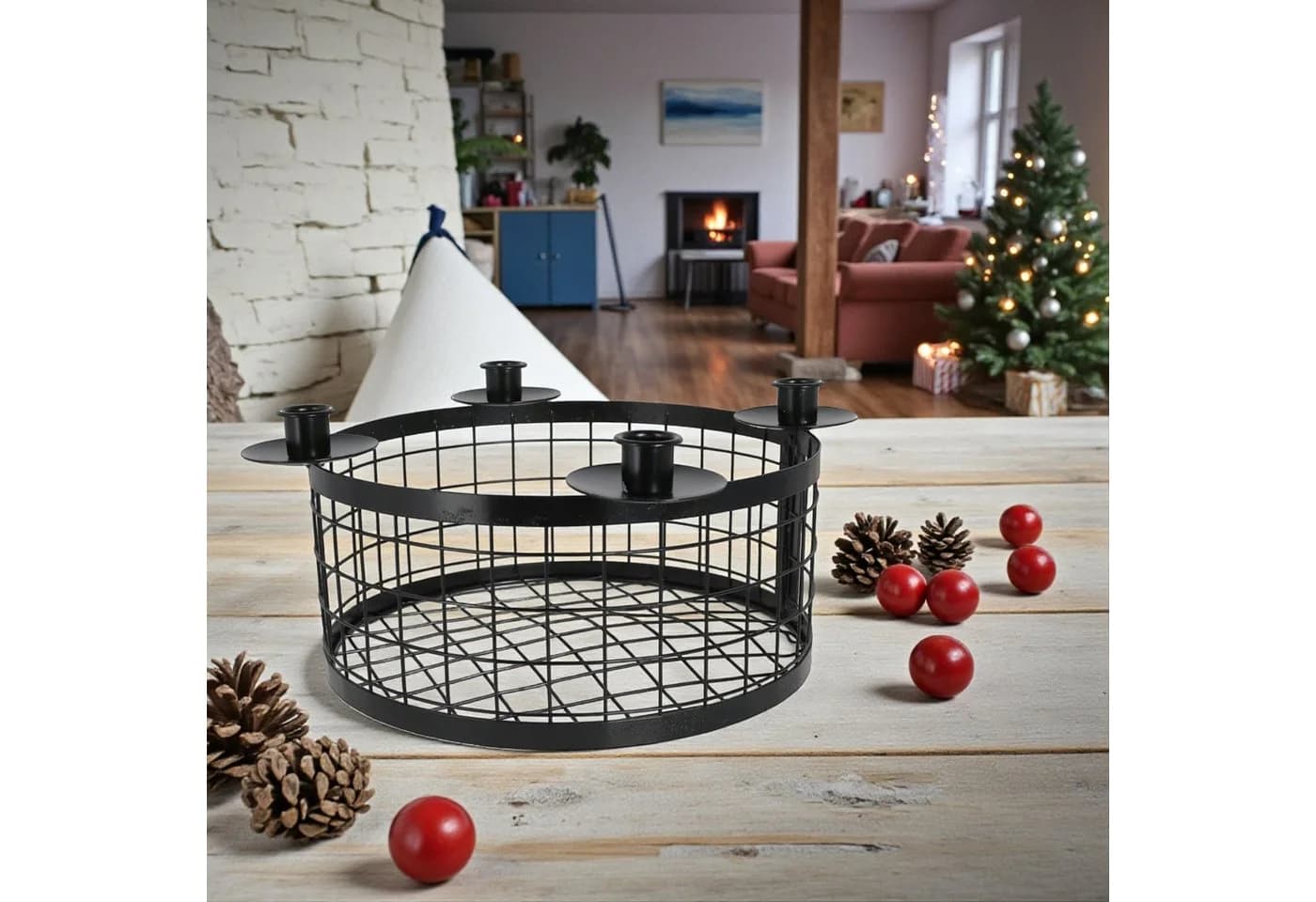Macosa Home Adventskranz Korb Schwarz Metall Modern - Bild 3