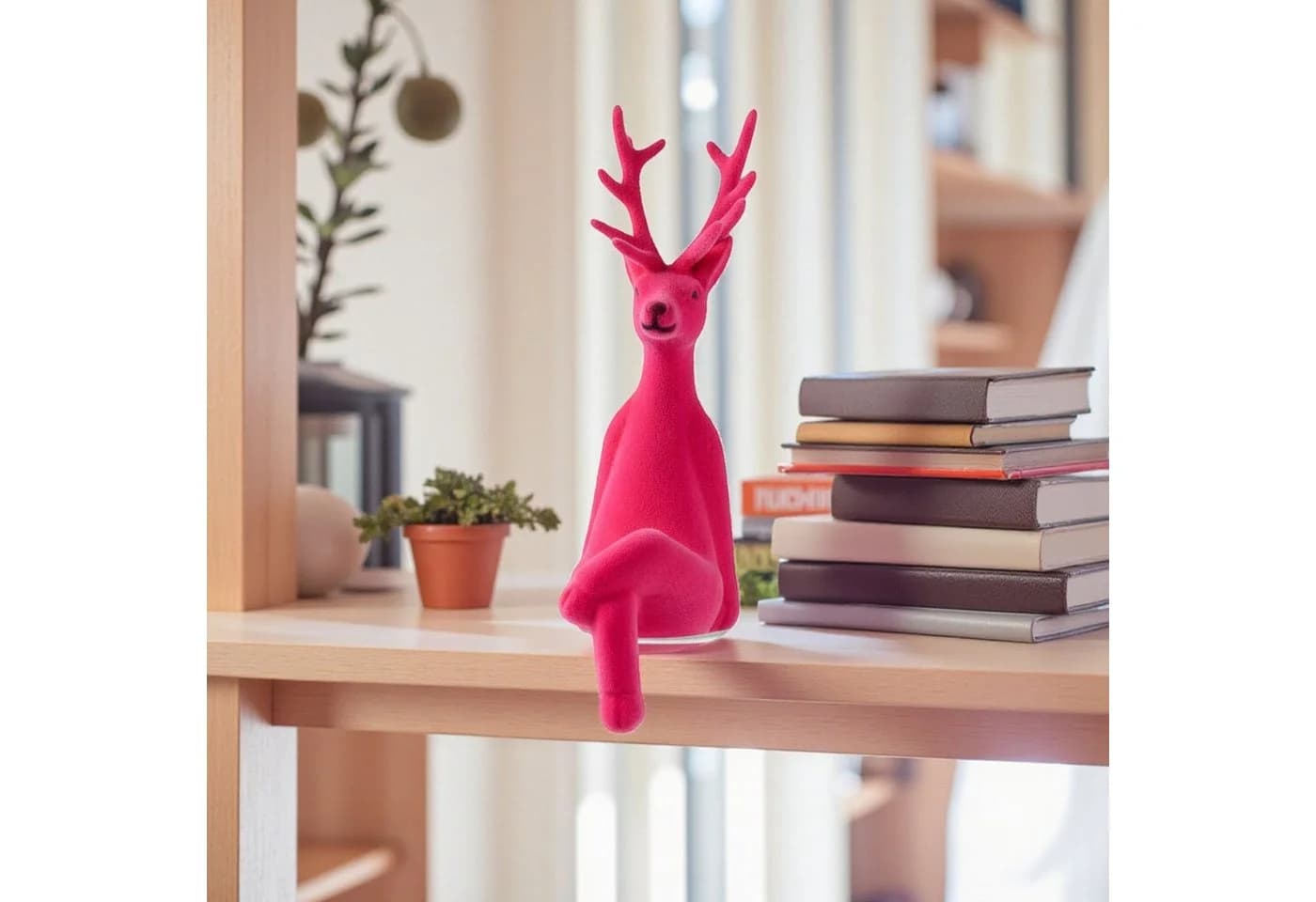 Macosa Home Kantenhocker Rentier Kunststoff beflockt Dekorentier