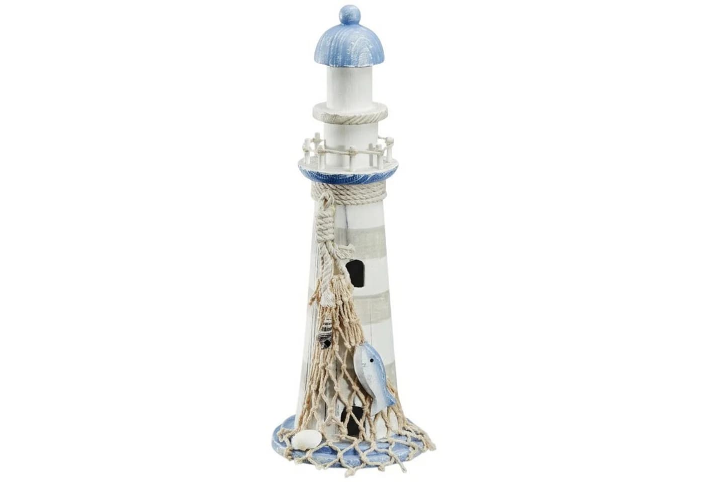 Macosa Home Dekofigur Leuchtturm Holz 30 cm Weiß Blau Antik Finish - Bild 2