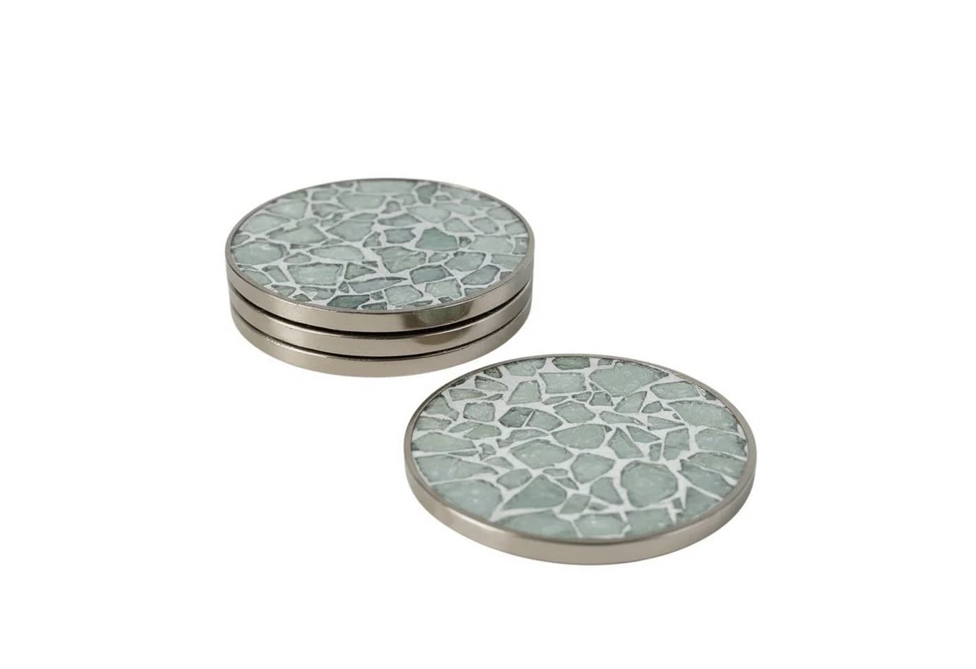 Macosa Home Getränkeuntersetzer 4er Set Mosaik Optik Metall Holz - Bild 2