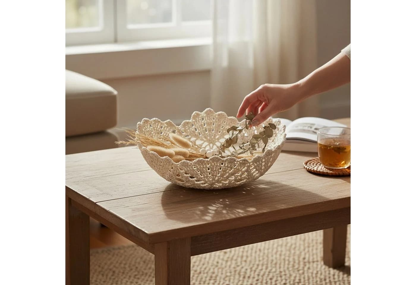Macosa Home Dekoschale Makramee Baumwolle Beige 30 cm - Bild 4