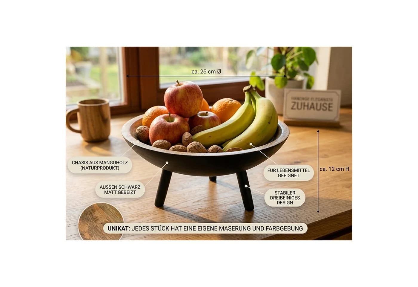 Macosa Home Dekoschale Mangoholz auf Füßen 25 cm - Bild 3
