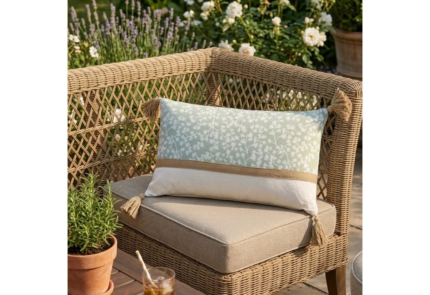 Macosa Home Dekokissen 30x50 cm Beige Braun Grün mit Quasten - Bild 3