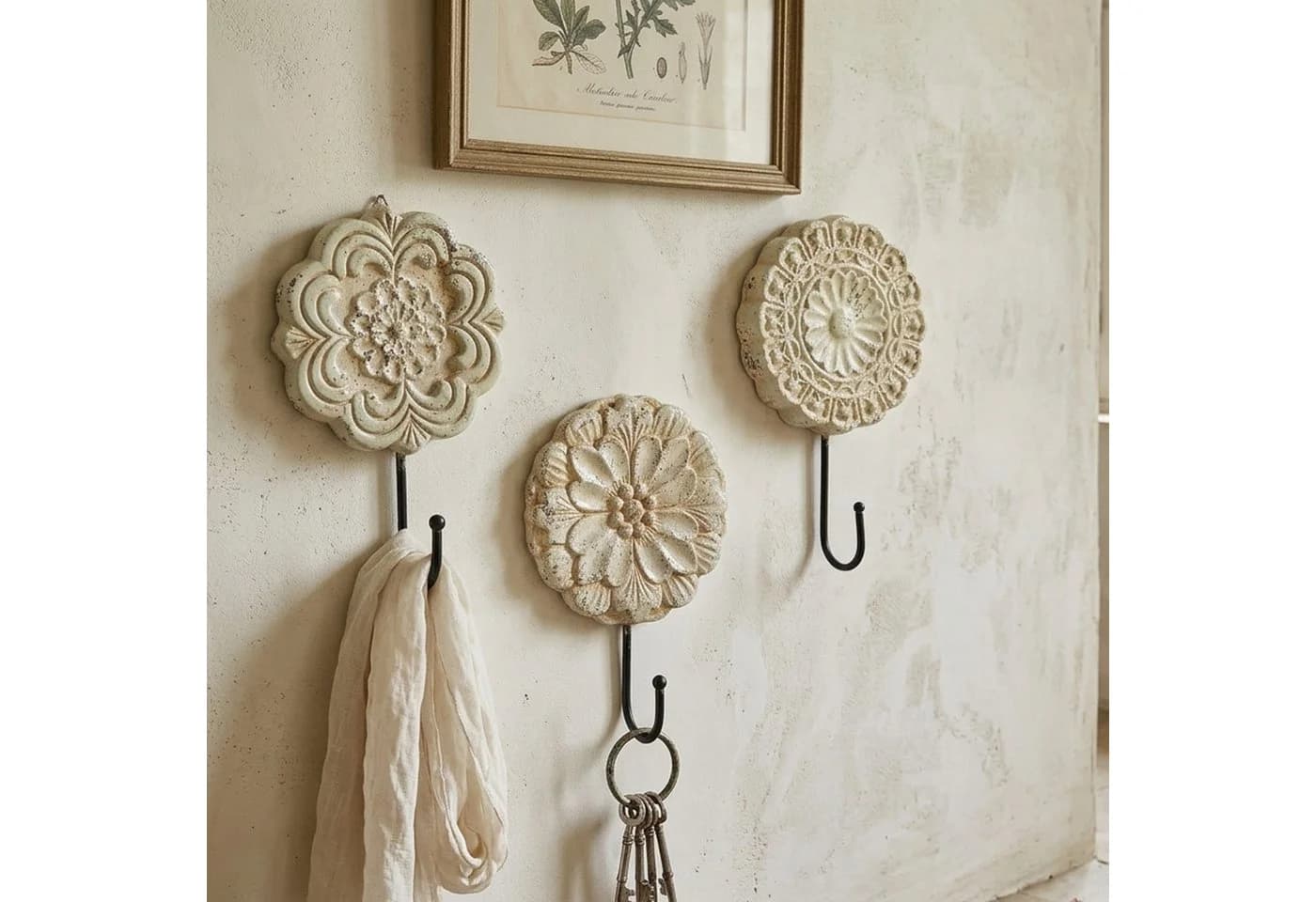 Macosa Home Dekohaken Wandhaken 3er Set Blumen Vintage Grün Creme