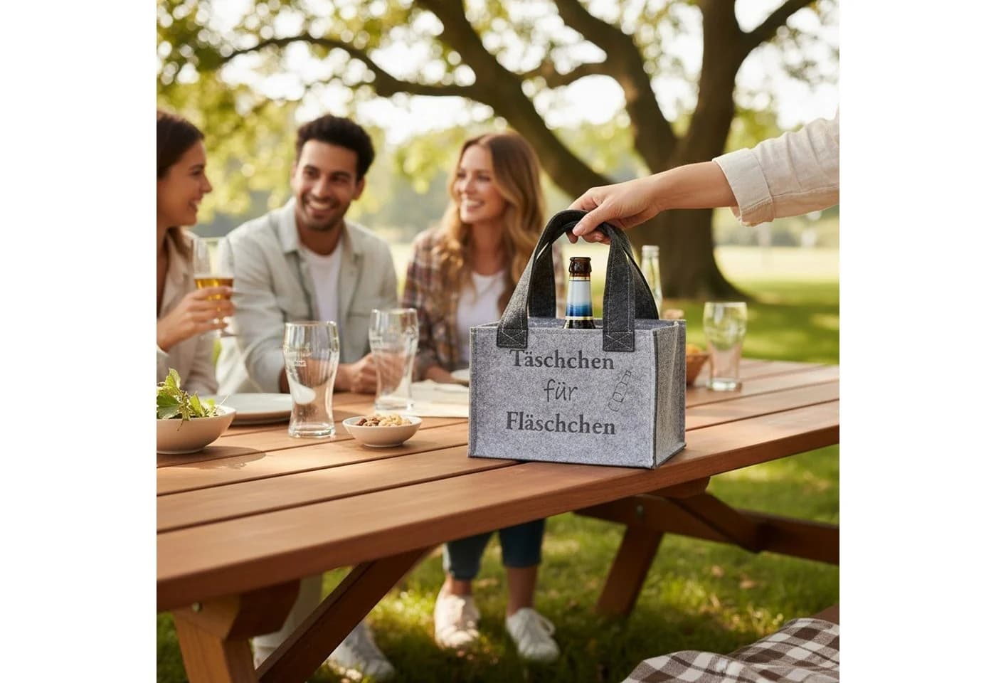 Macosa Home Flaschenträger Filz Grau für 6 Flaschen mit Innenfächern