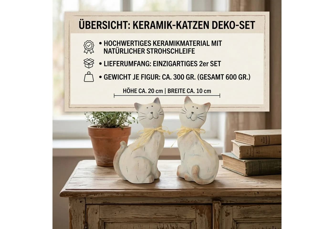 Macosa Home Dekofigur Katze Keramik 20 cm Beige - Bild 4