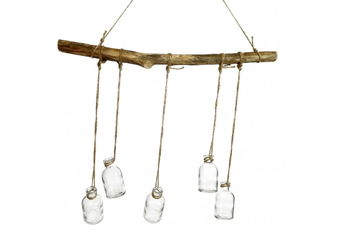 Macosa Home Hängedekoration Ast mit 5 Gläsern Holz Glas Jute 58 cm - Bild 2