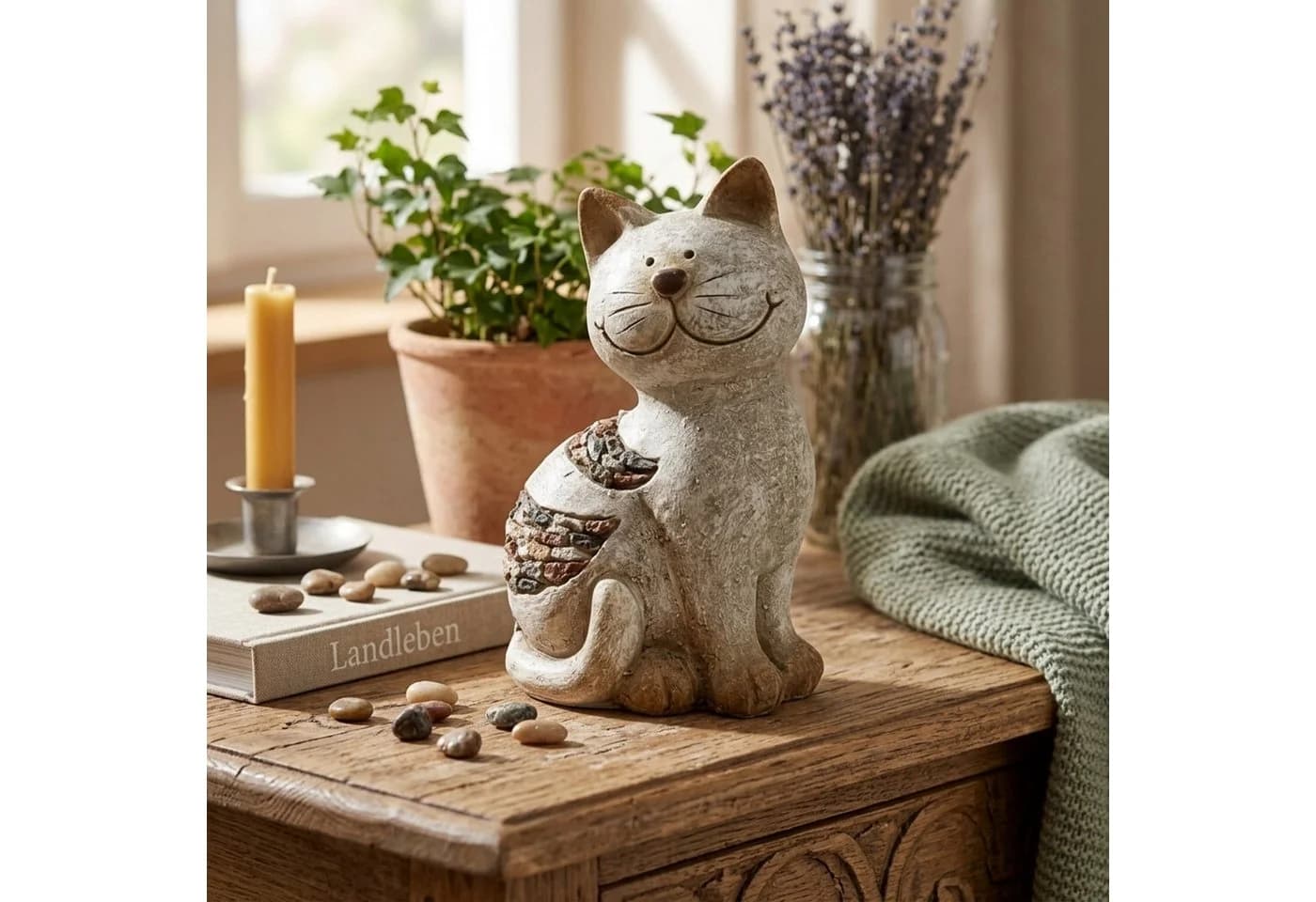 Macosa Home Dekofigur Katze Grau Beige Polyresin