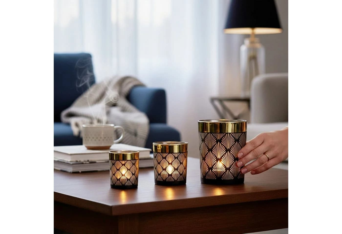 Macosa Home Teelichthalter 3er Set Schwarz Gold Glas