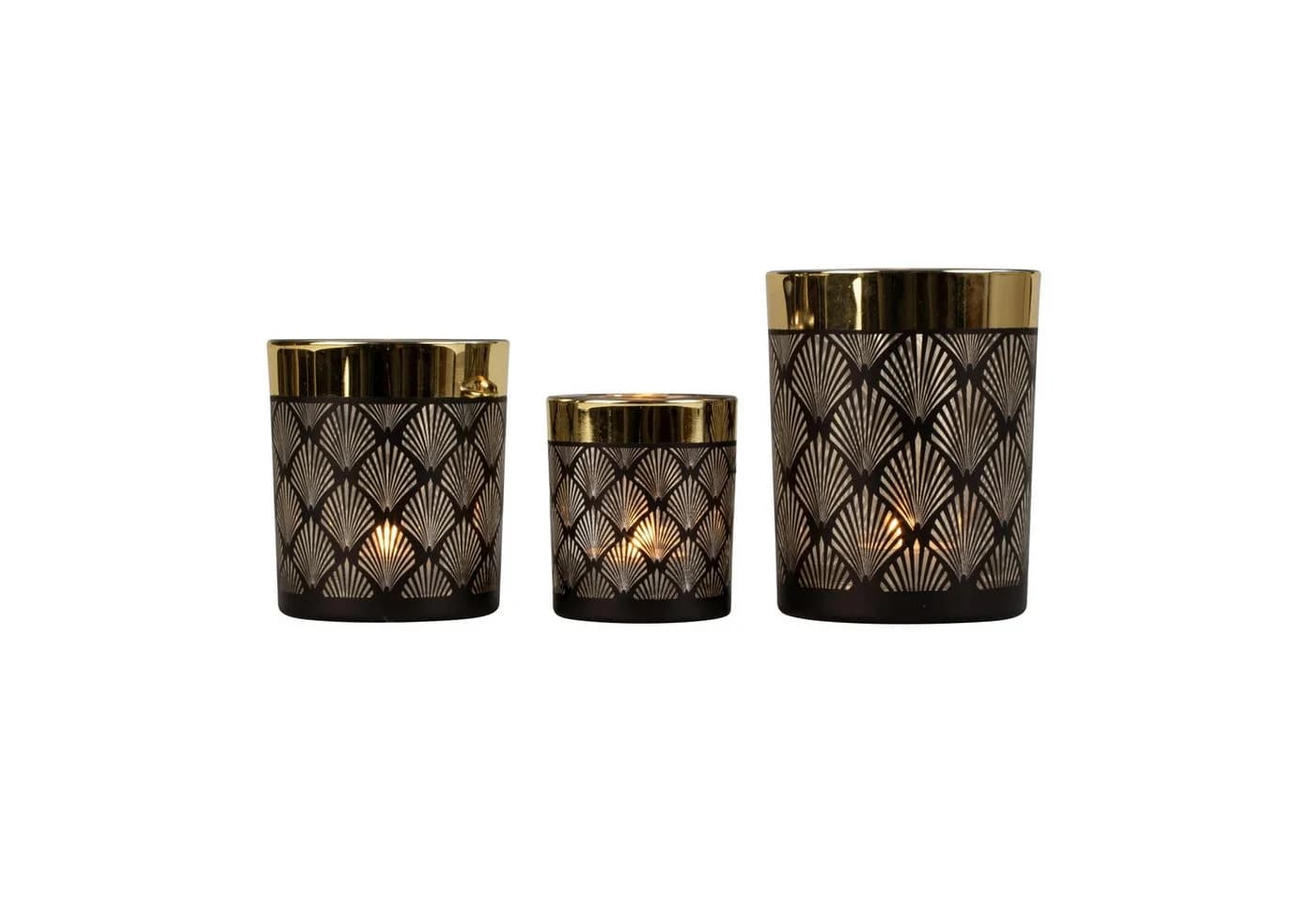 Macosa Home Teelichthalter 3er Set Schwarz Gold Glas - Bild 3