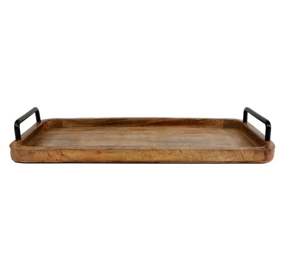 Macosa Home Dekotablett Mangoholz mit Metallgriffen