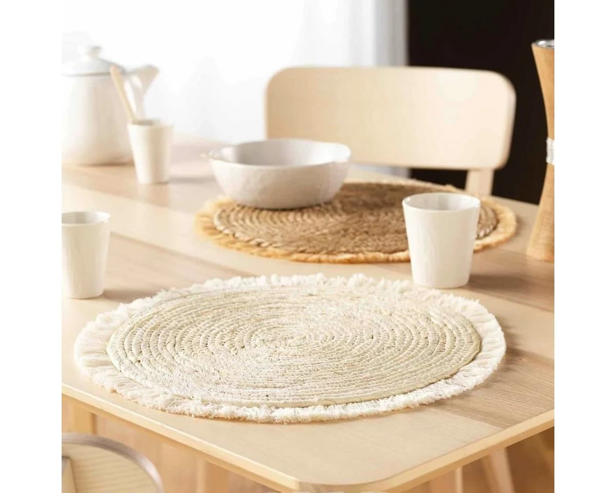 Macosa Home Platzset 2er Set Maisstroh Fransen rund Beige - Bild 3