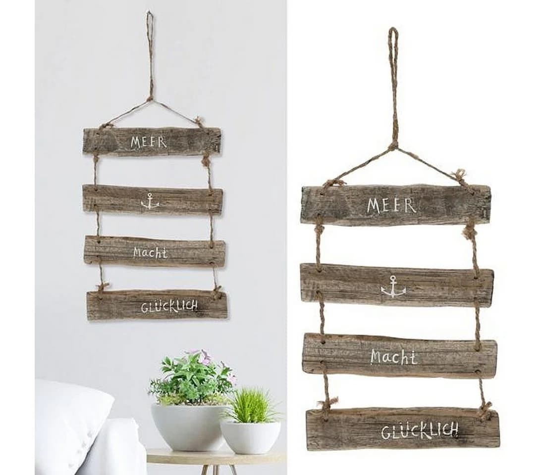 Macosa Home Wanddeko Holzschild Meer Maritim Braun-Weiß