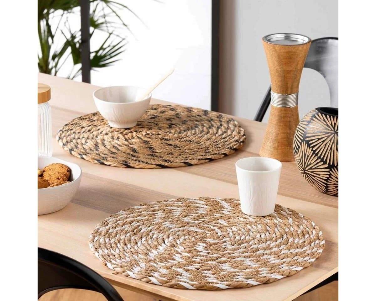 Macosa Home Platzset 2 STK. Stroh rund Braun Schwarz Weiß - Bild 4