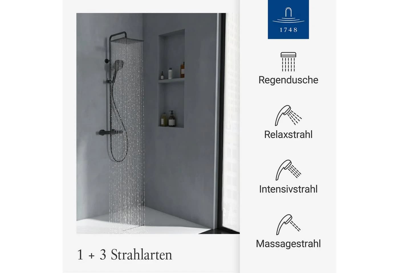 Villeroy & Boch Duschsystem Elody Matt Schwarz mit CoolBody & Thermostat