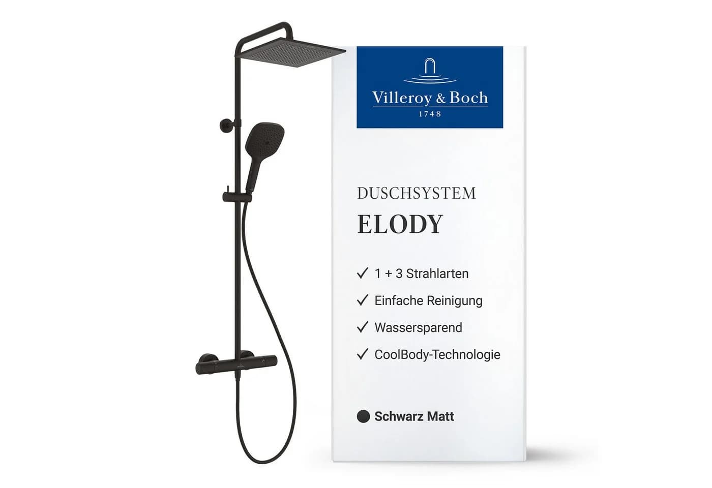 Villeroy & Boch Duschsystem Elody Matt Schwarz mit CoolBody & Thermostat - Bild 2