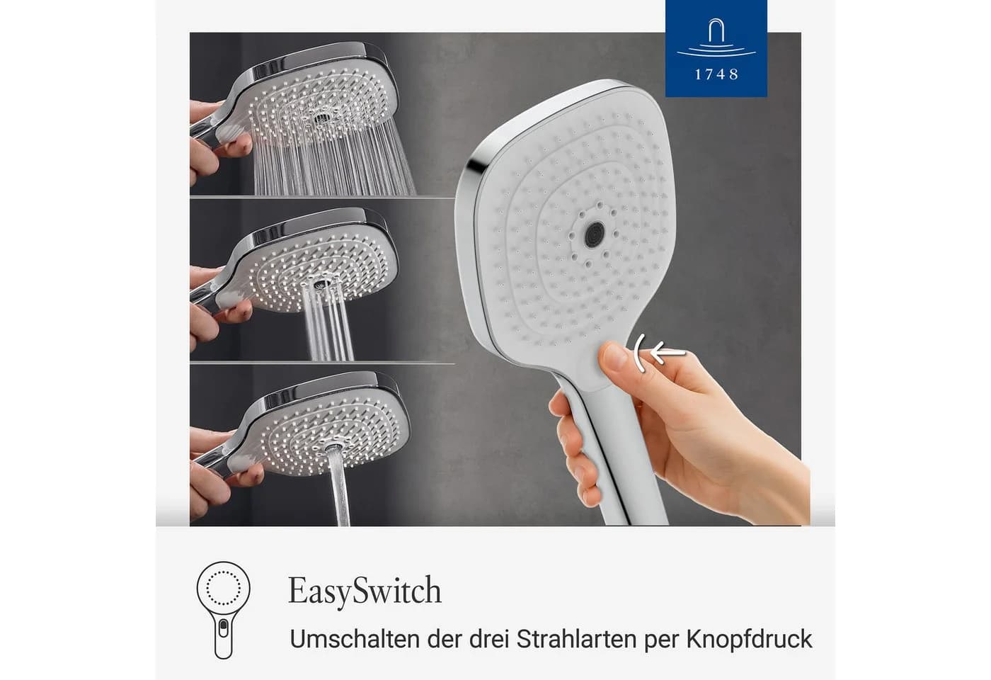 Villeroy & Boch Handbrause Elody 3 Strahlarten Chrom - Bild 3