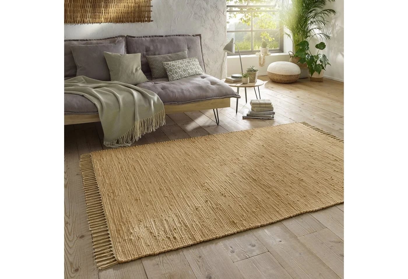 TaraCarpet Sylt Flickenteppich Beige mit Fransen - Bild 2