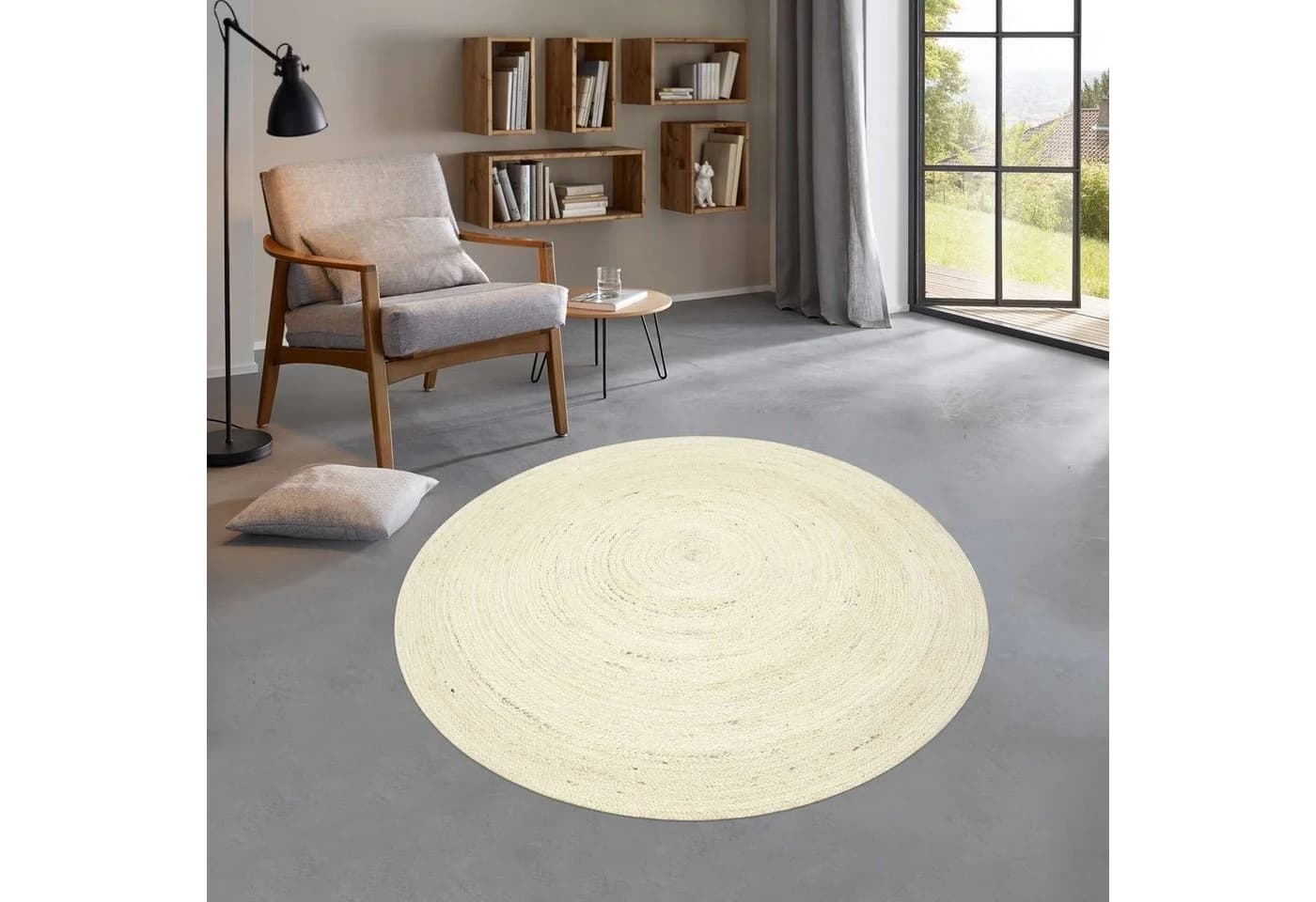 TaraCarpet Jute Teppich Mani Colour Rund Weiß Modern