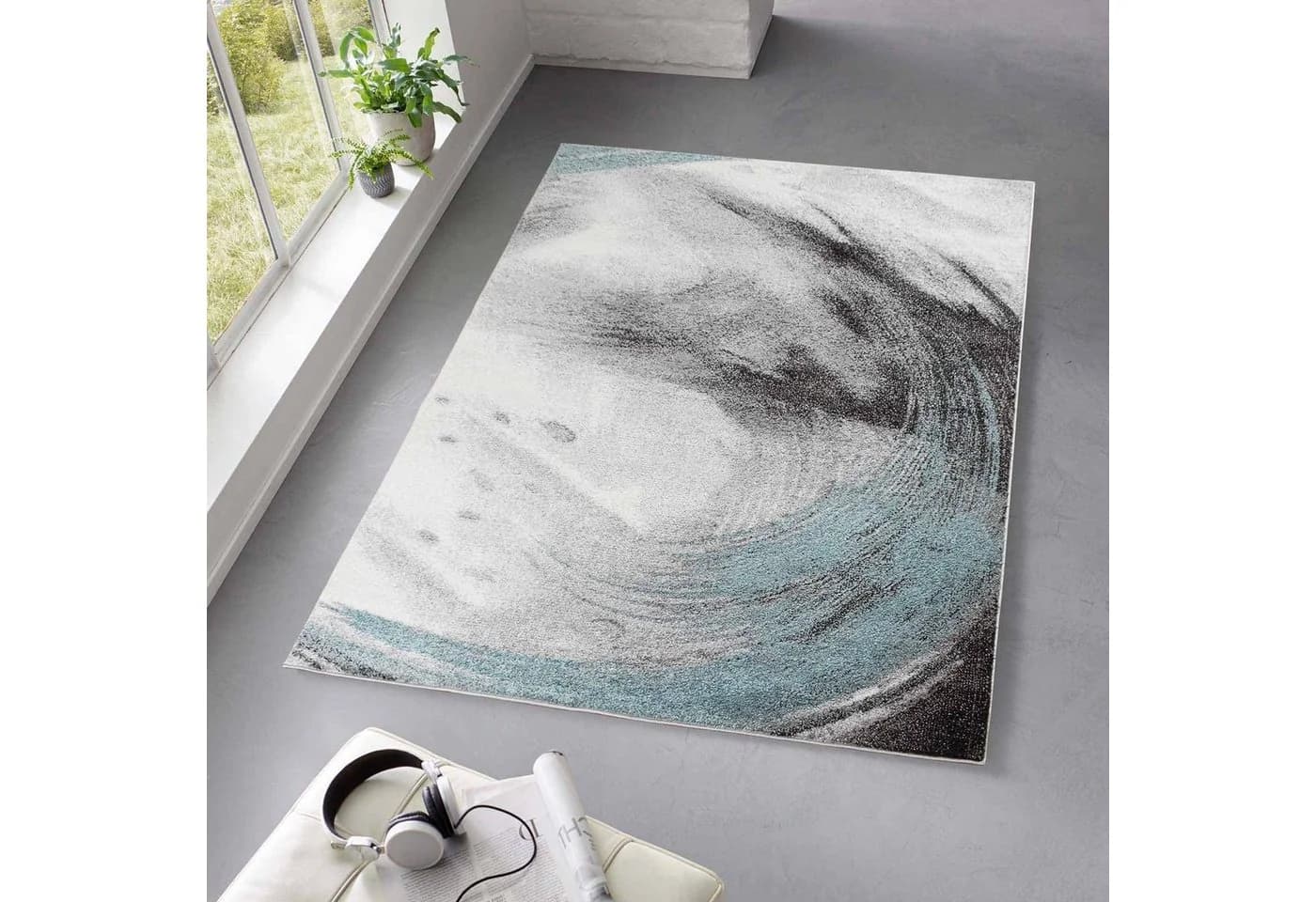 TaraCarpet TC-Fashion 6116 Circle Teppich Modern Retro Blau Grau Beige