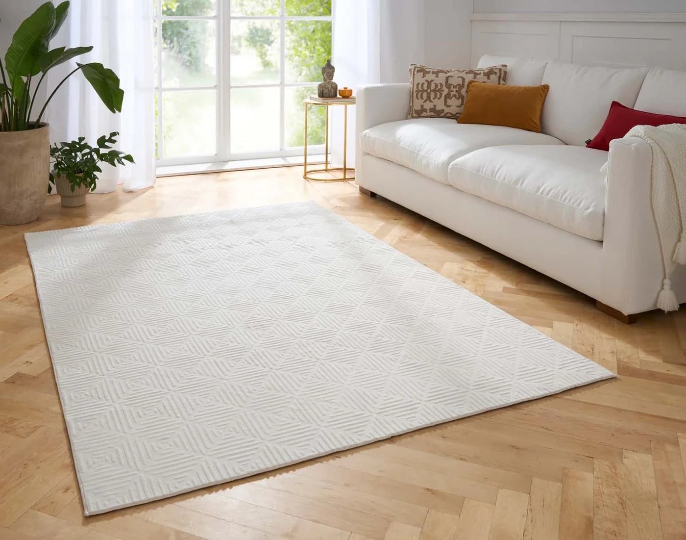 TaraCarpet Teppich Taipe-Piastrella Creme Synthetisch Hasenfell - Bild 2