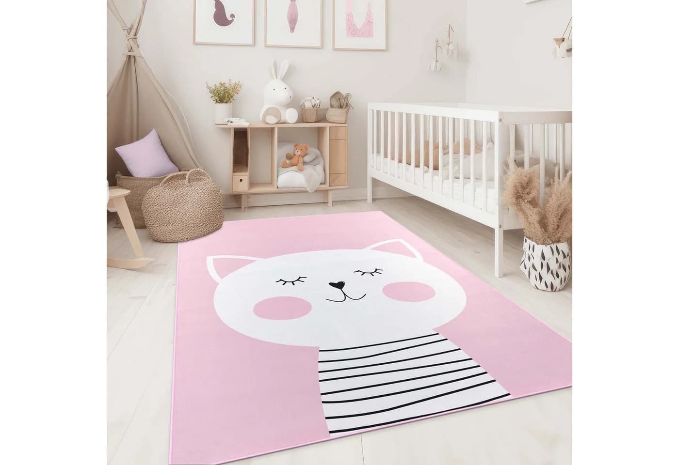 TaraCarpet Kinderteppich Fresh Kids Tiere Katze Rosa Rechteckig