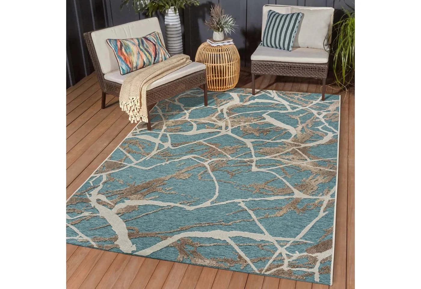TaraCarpet In- und Outdoor Teppich Fantasy Marmor Blau