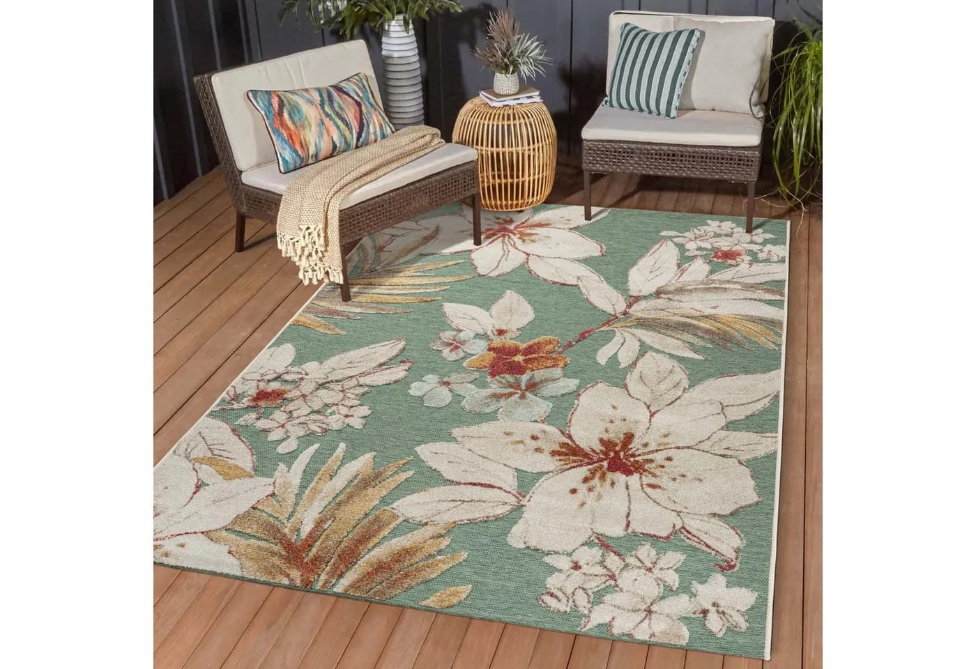 TaraCarpet In- und Outdoor Teppich Fantasy Lilie Grün