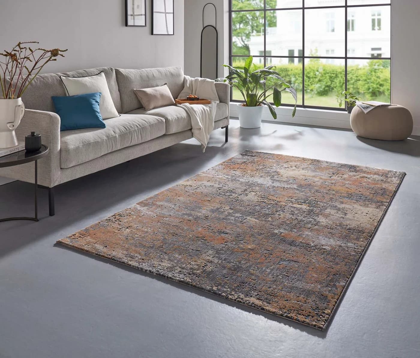 TaraCarpet Futuro Vintage Teppich Anthrazit Orange Hoch-Tief-Struktur