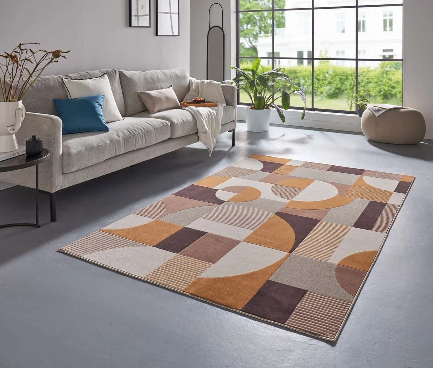 TaraCarpet Teppich Mesina Retro 70er Pop Art Braun Blau Orange Grün Creme