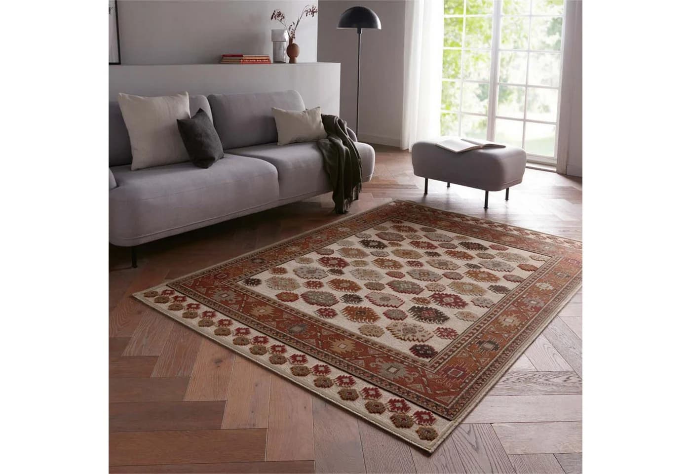 TaraCarpet Teppich Farah Kelim Moderner Orientteppich Creme Blau - Bild 2