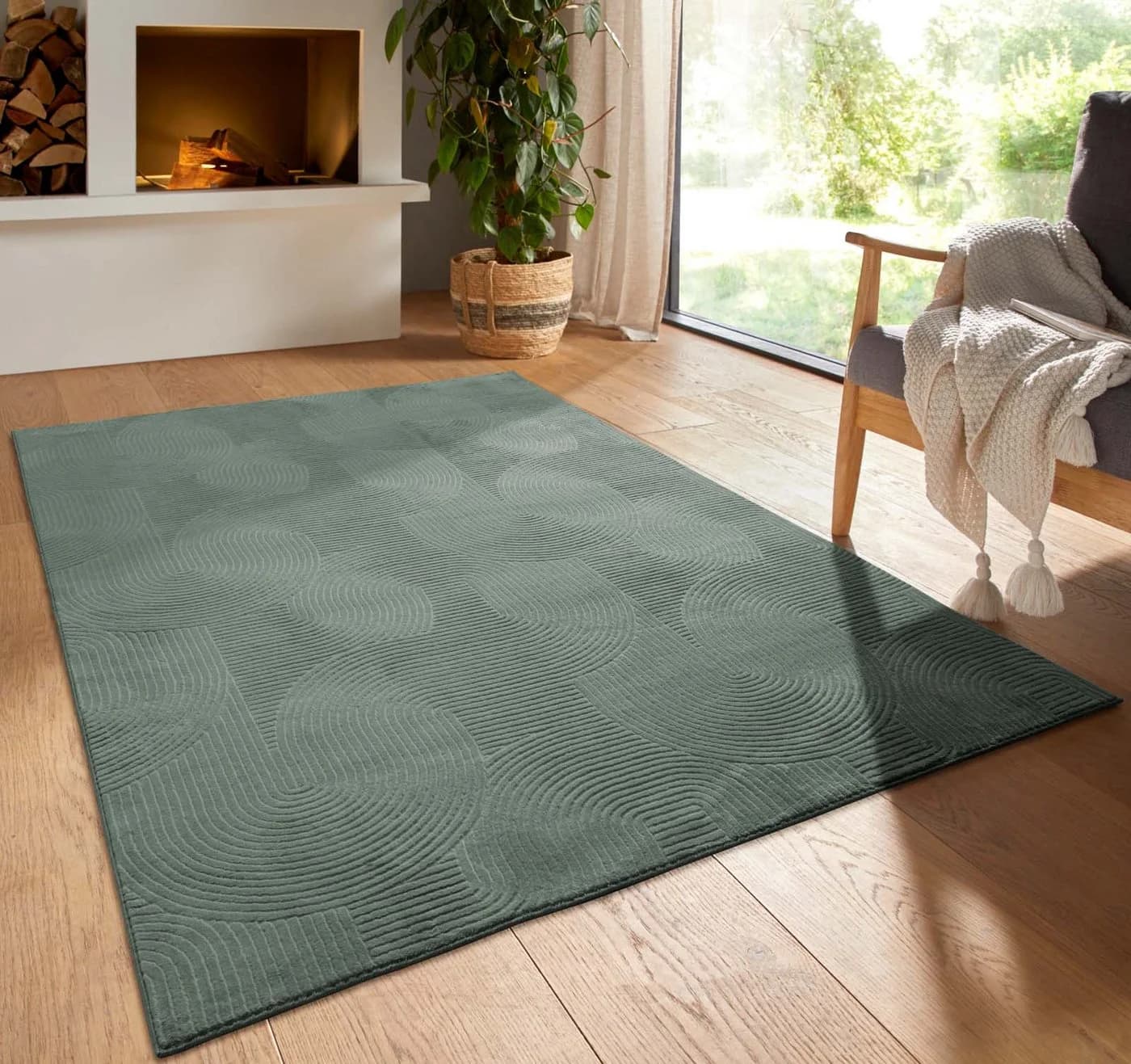 TaraCarpet Teppich Homestyle 390 Wellen Rund 80x80 cm Hellgrün - Bild 2