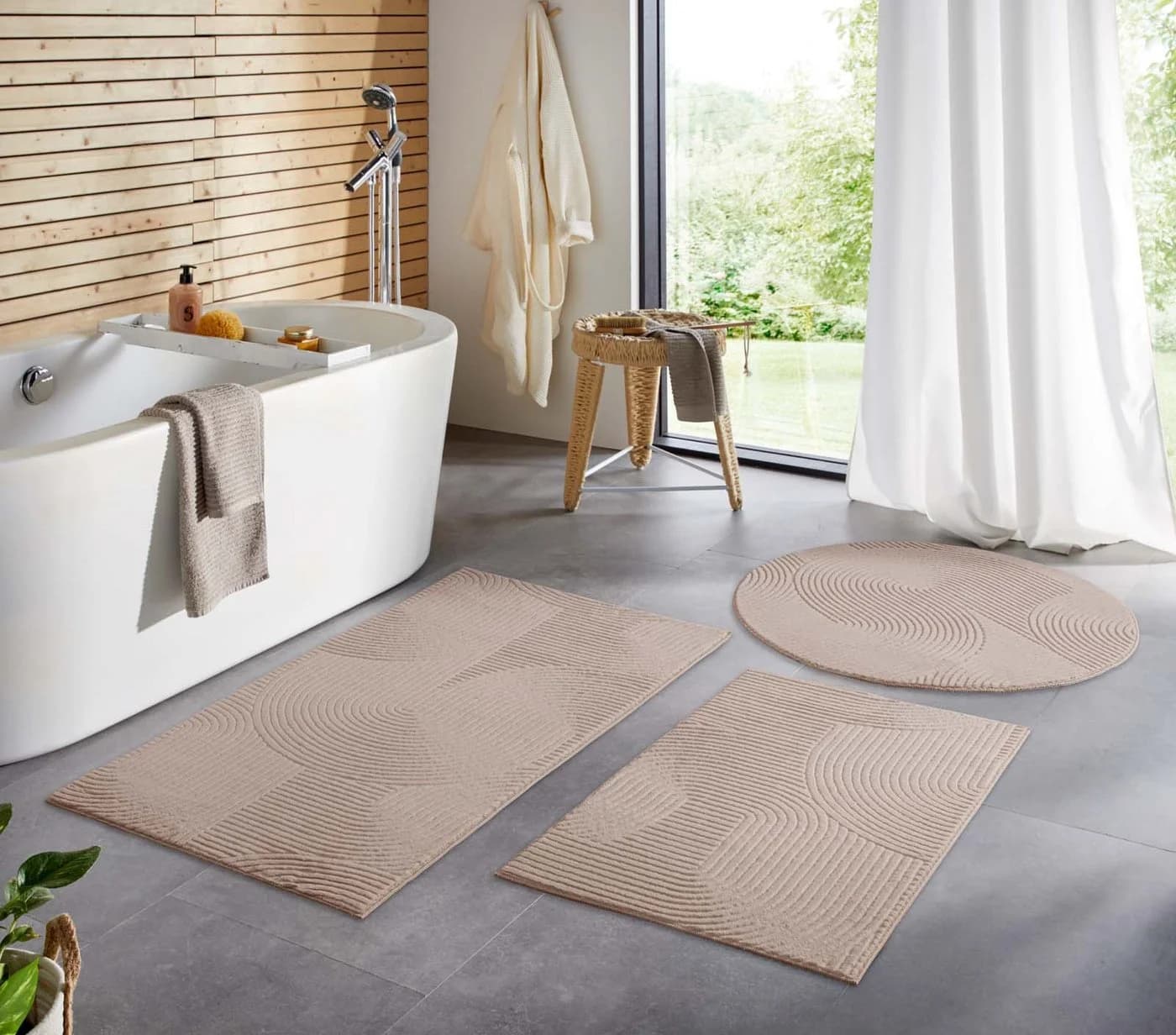 TaraCarpet Teppich Homestyle 390 Wellen Rund Beige 80x80