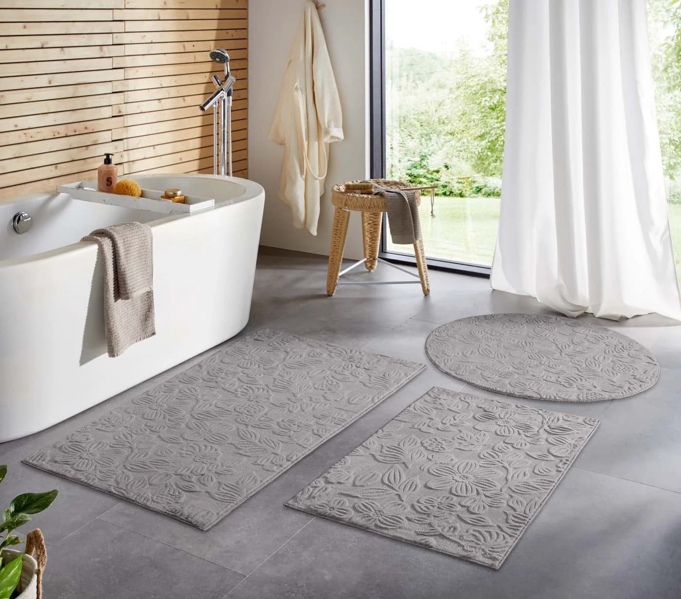 TaraCarpet Teppich Homestyle 375 Flora, Rechteckig, 10 mm Höhe, Blätteroptik Hoch-Tief Weich Waschbar Grau