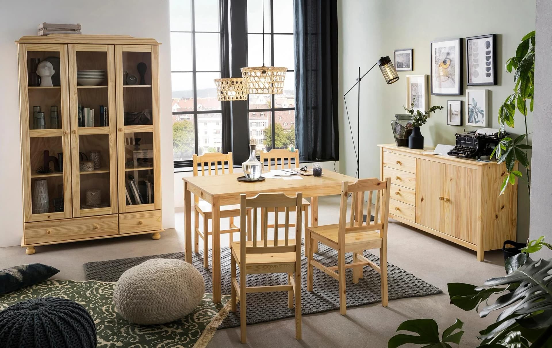 MÖBILIA Essgruppe Chur Massivholz Kiefer Beige 5-tlg.