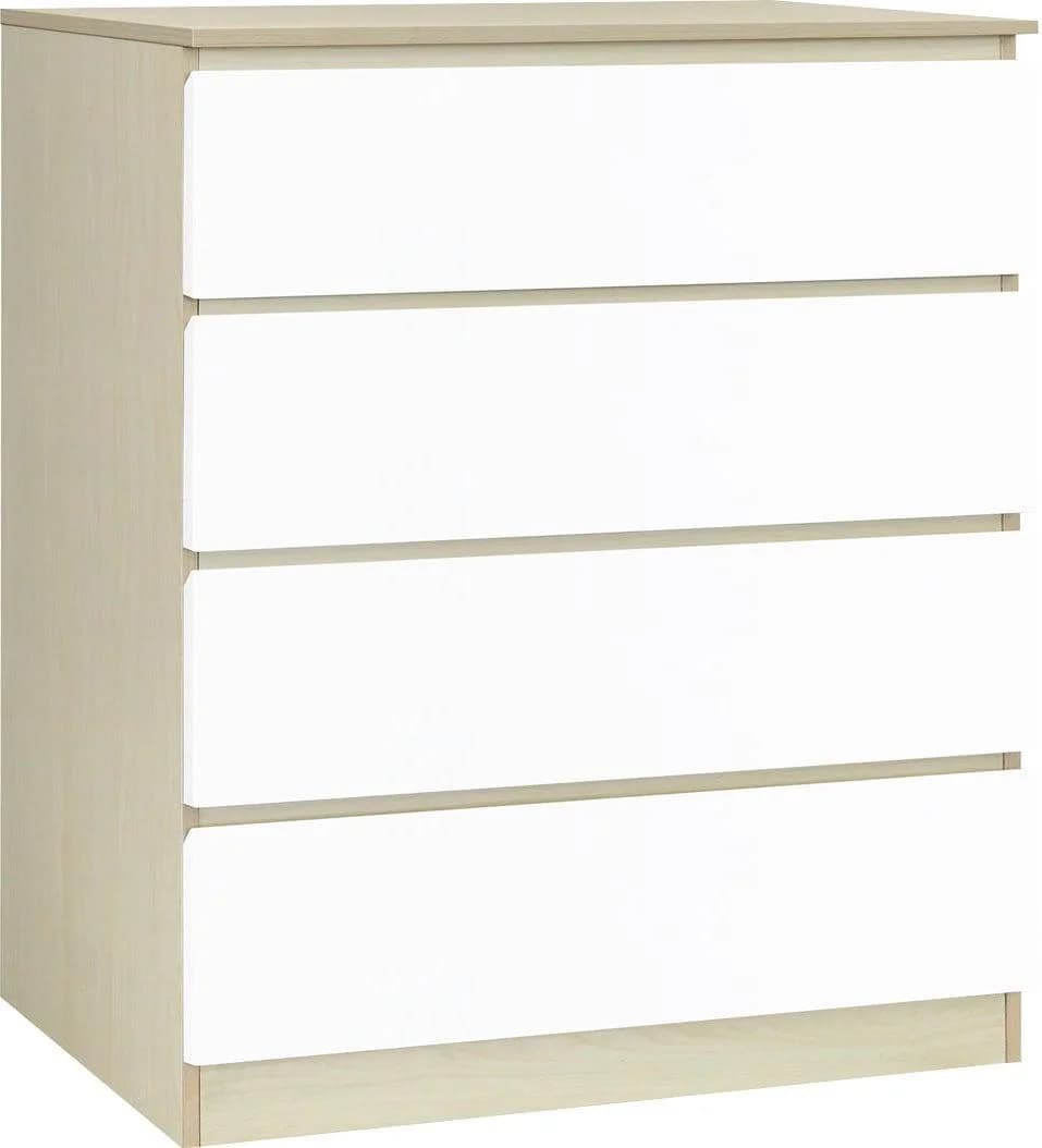 MÖBILIA Kommode Daelan Weiß/Natur 4 Schubladen Hochglanz