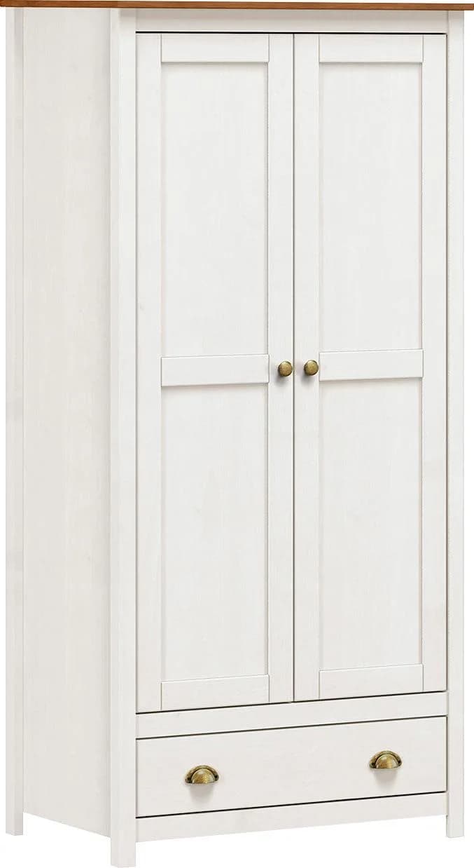 MÖBILIA Kleiderschrank Salgen Weiß/Braun Massivholz Landhaus-Stil