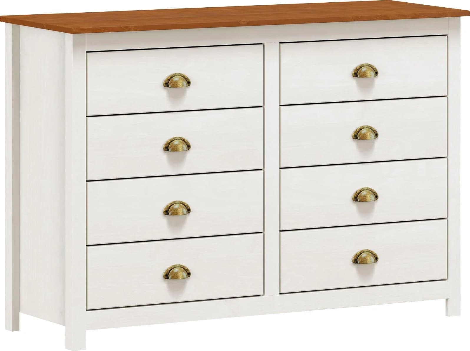MÖBILIA Salgen Schubkastenkommode 8 Schubladen Weiß/Braun Massivholz