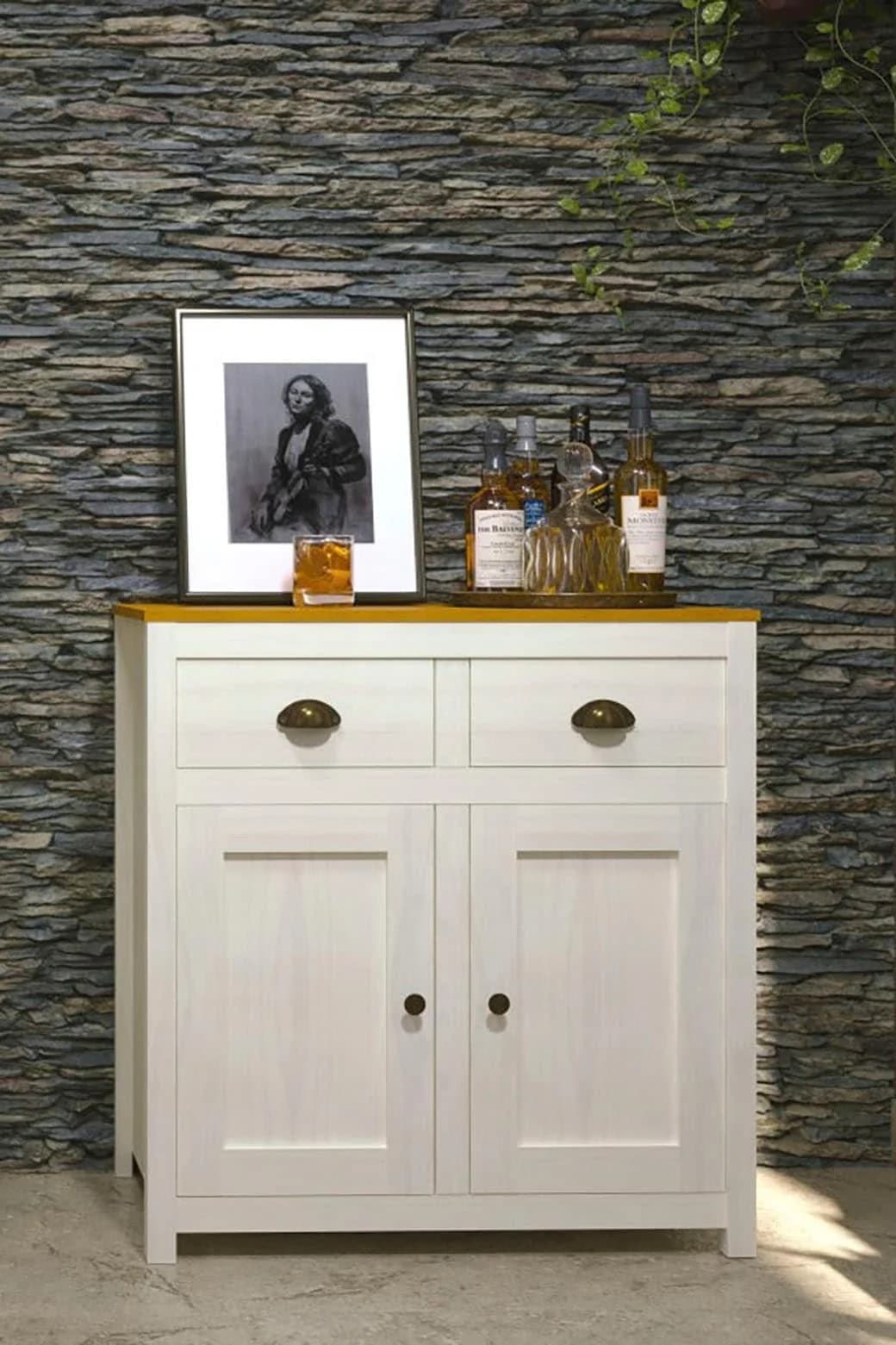 MÖBILIA Kommode Sideboard Weiß Braun Massivholz
