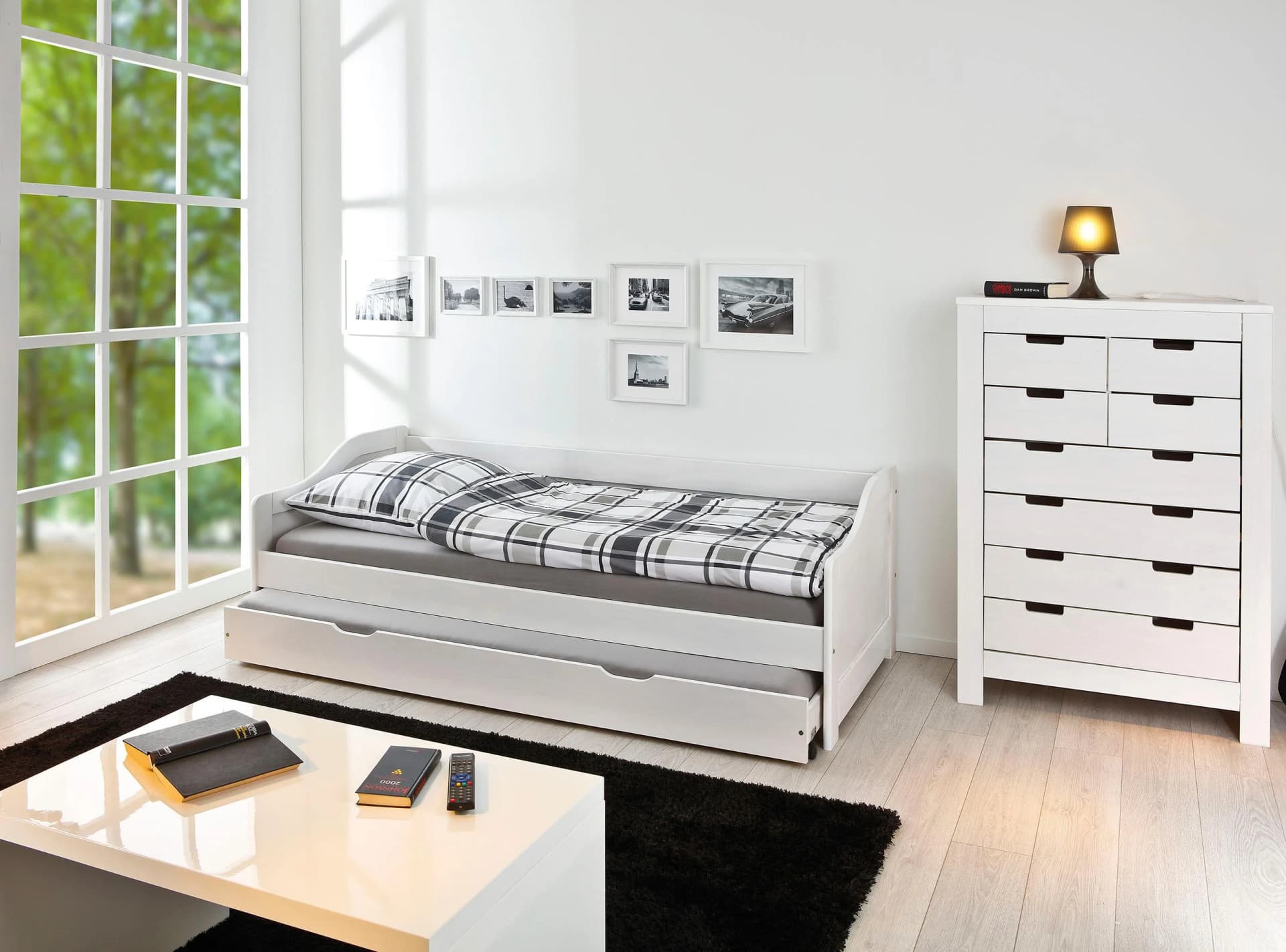 Einzelbett MÖBILIA Weiß Kiefer Massivholz mit Schublade