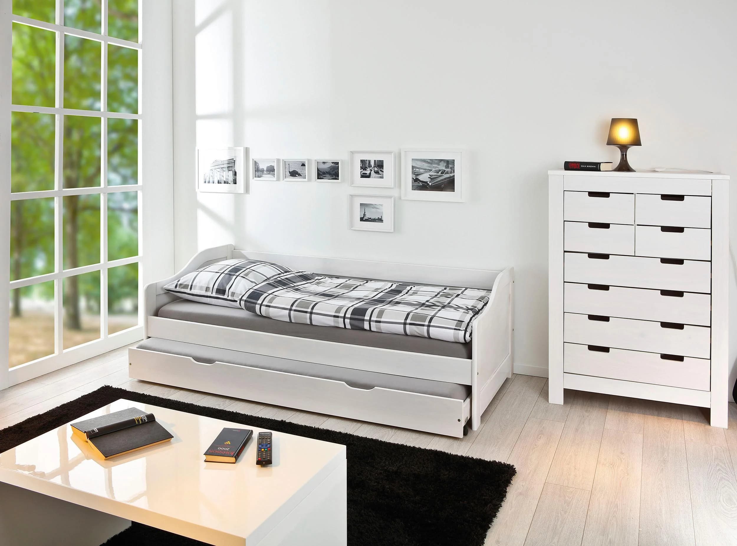 Einzelbett MÖBILIA Weiß Kiefer Massivholz mit Schublade