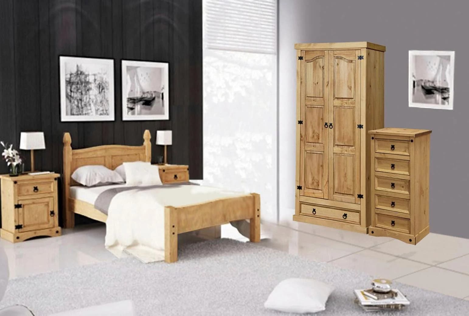MÖBILIA Kommode 5 Schubladen Massivholz Kiefer Natur Schwarz