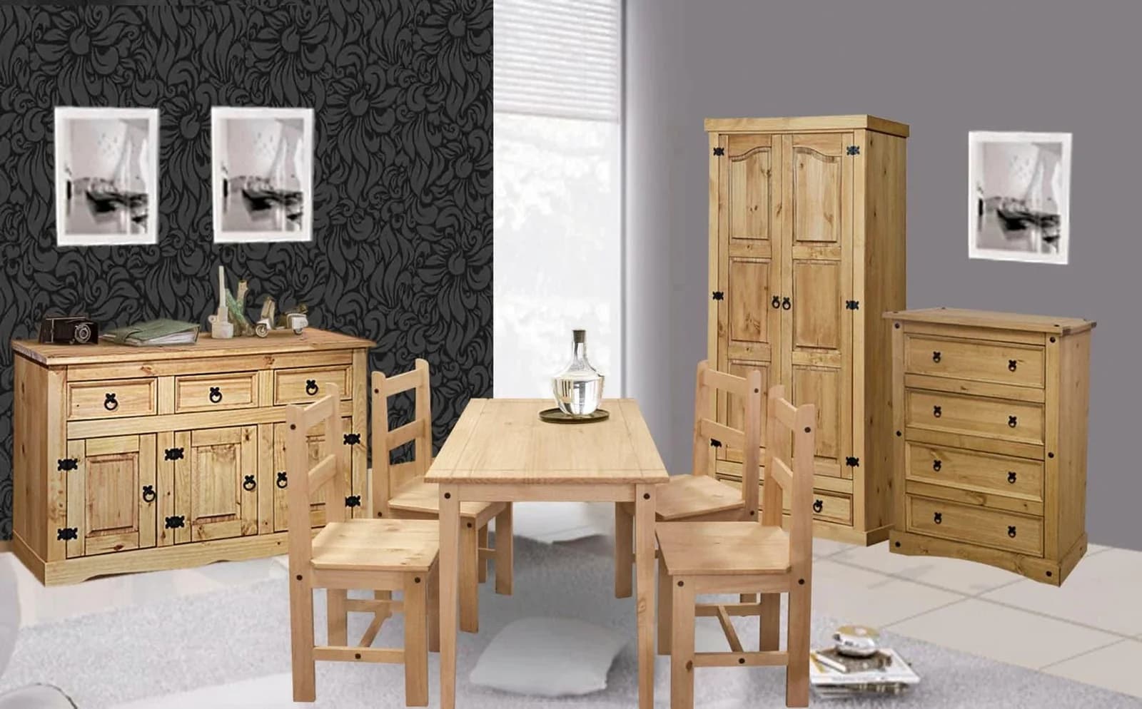 Möbilia Essgruppe Massivholz Kiefer 5-tlg. Natur Honigfarben
