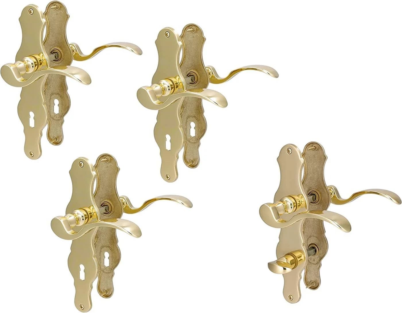 Alpertec Türbeschlag 4er Set Messing für 3 Zimmertüren und 1 Bad/WC-Tür - Bild 2