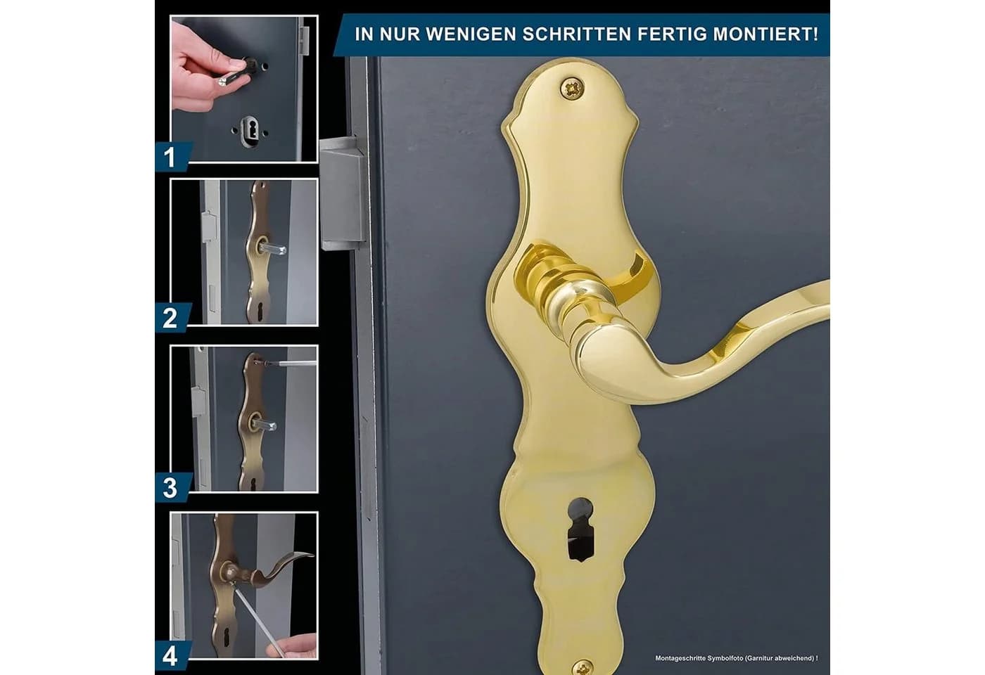 Alpertec Türbeschlag 4er Set Messing für 3 Zimmertüren und 1 Bad/WC-Tür - Bild 4