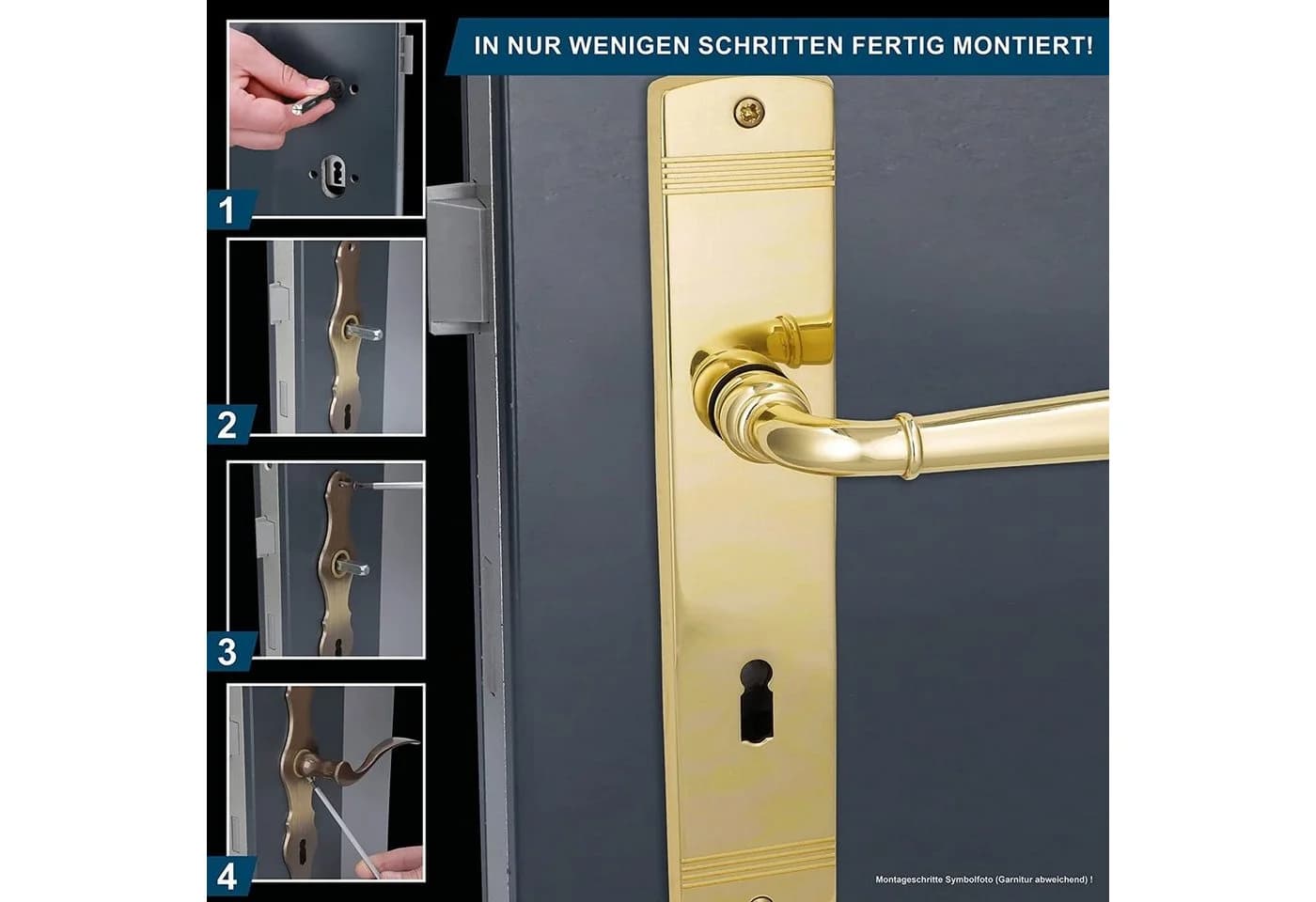 Alpertec Türbeschlag 4er Set Messing für Zimmertüren und Bad/WC-Tür - Bild 4