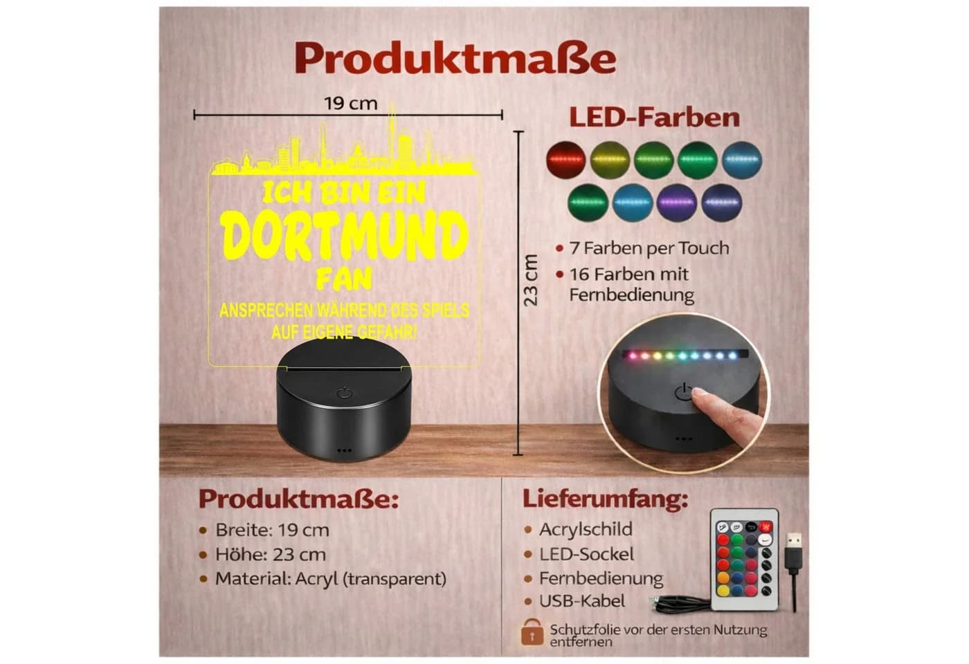 Lieblingsmensch LED Nachtlicht Fußball Dortmund Fan Acryl