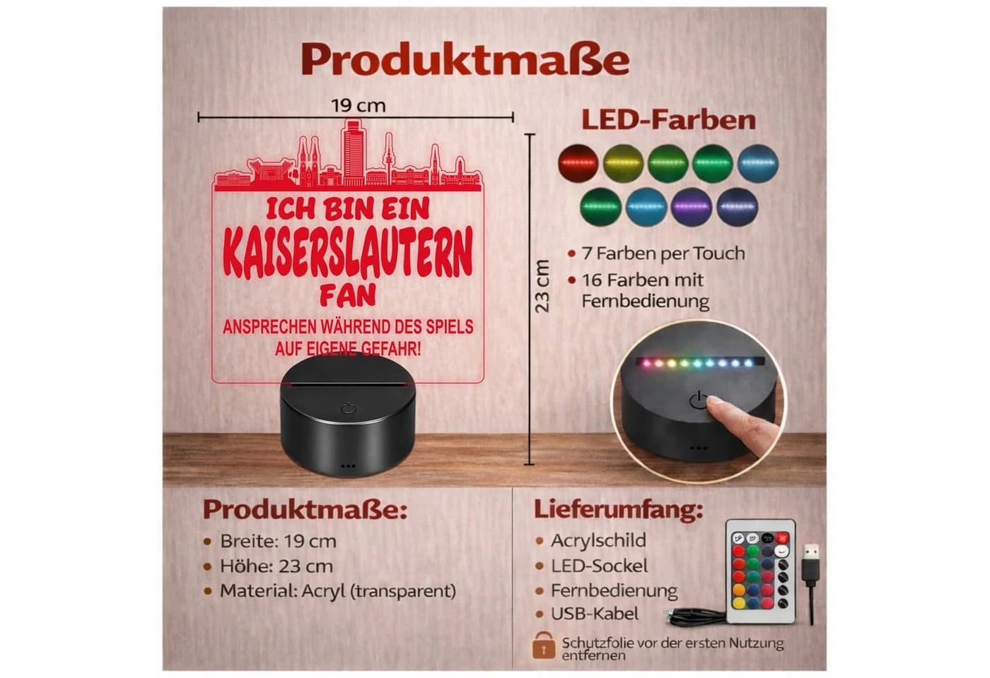 Lieblingsmensch LED Nachtlicht Fußball Kaiserslautern Acryl
